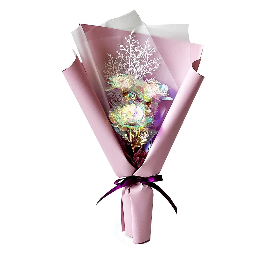 Hologram Mini Flower Bouquet Snowflake Flower LED (Three roses)  Indie Purple